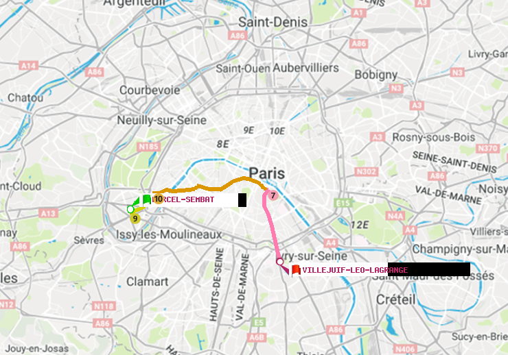 plan itinéraire ratp de Marcel Sembat à Villejuif-Léo Lagrange