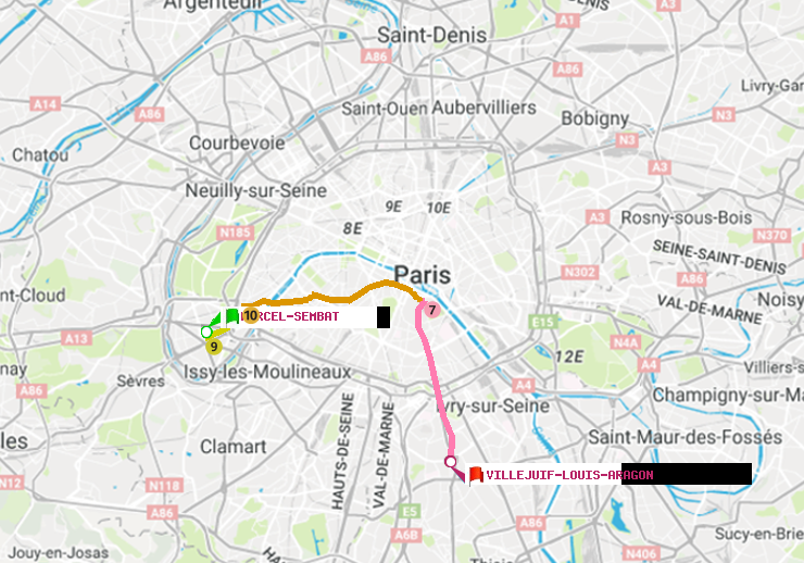 plan itinéraire ratp de Marcel Sembat à Villejuif-Louis Aragon
