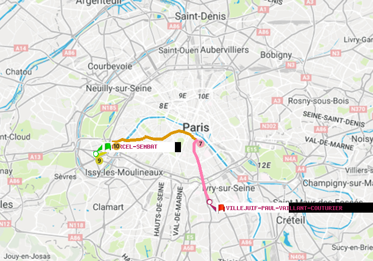 plan itinéraire ratp de Marcel Sembat à Villejuif-Paul Vaillant Couturier (Hôpital Paul Brousse)