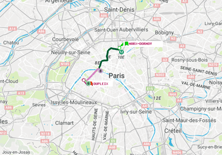 plan itinéraire ratp de Marx-Dormoy à Dupleix