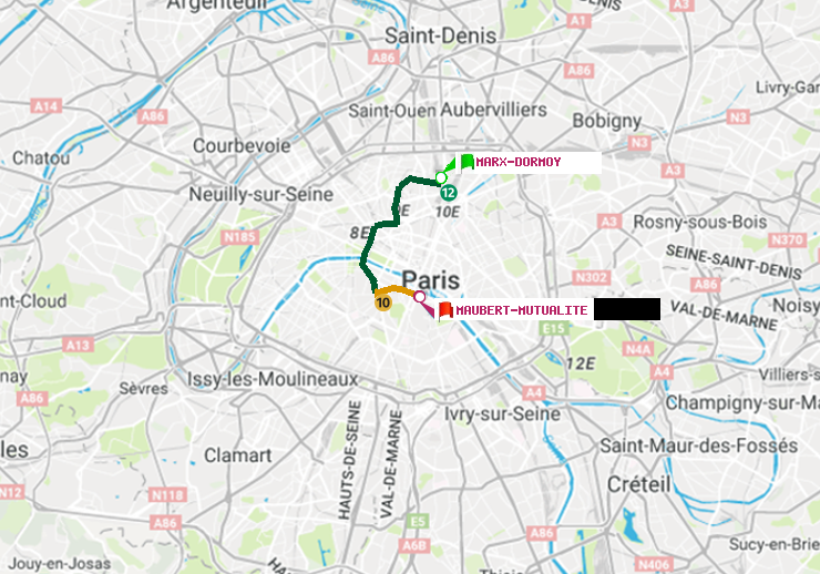plan itinéraire ratp de Marx-Dormoy à Maubert-Mutualité
