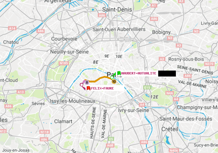 plan itinéraire ratp de Maubert-Mutualité à Félix Faure