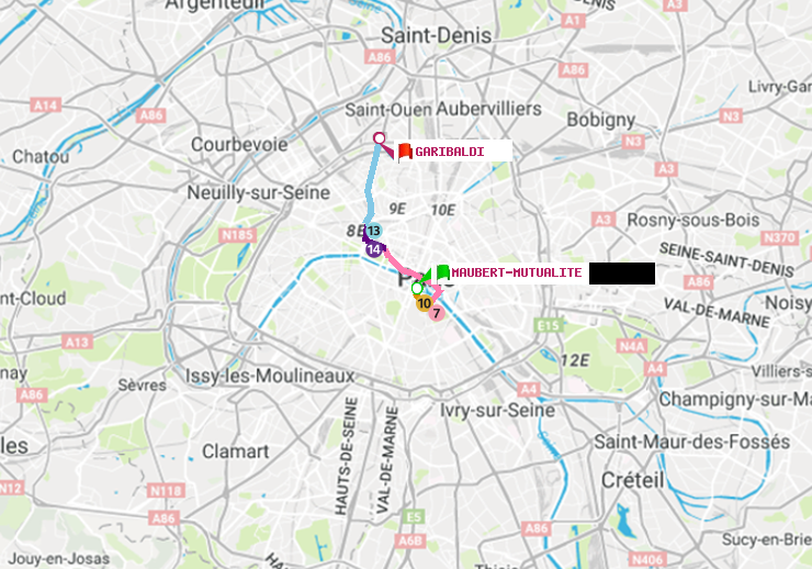 plan itinéraire ratp de Maubert-Mutualité à Garibaldi