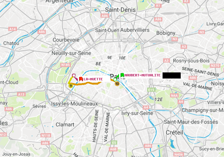 plan itinéraire ratp de Maubert-Mutualité à La Muette