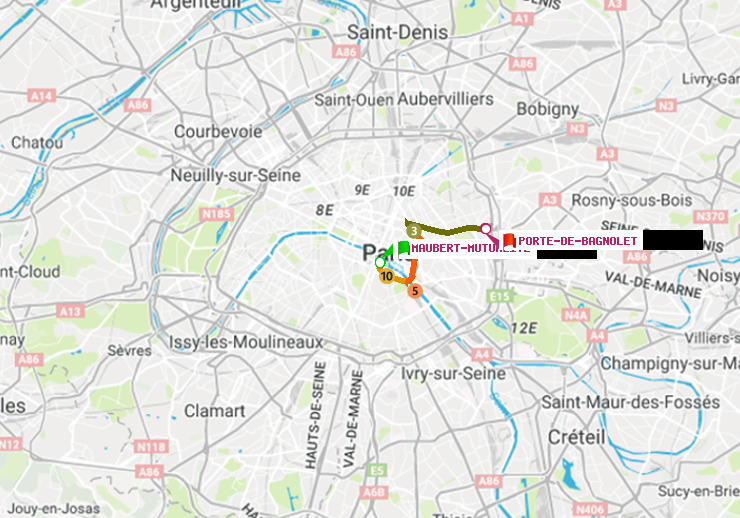 plan itinéraire ratp de Maubert-Mutualité à Porte de Bagnolet