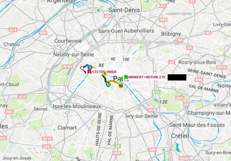 plan itinéraire ratp de Maubert-Mutualité à Victor Hugo