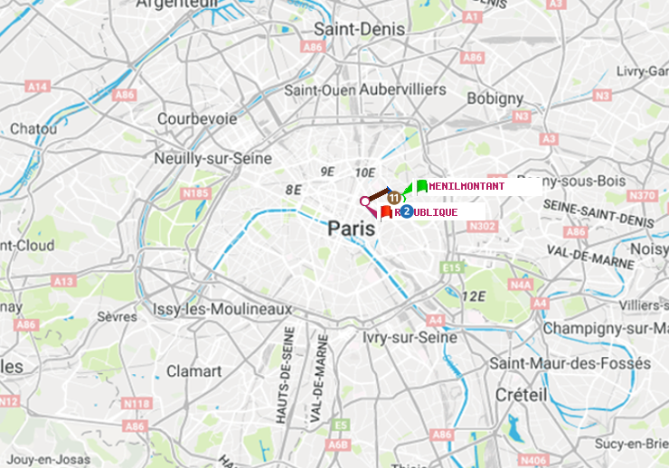 plan itinéraire ratp de Ménilmontant à République