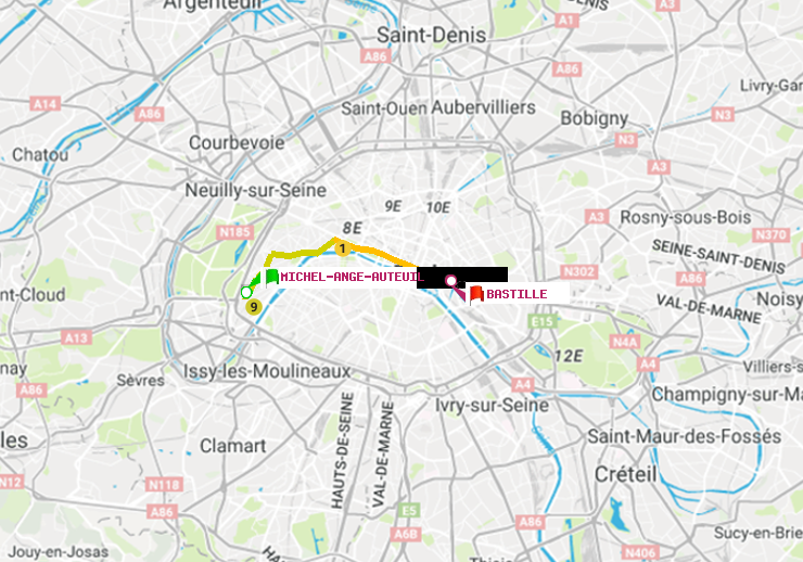 plan itinéraire ratp de Michel-Ange-Auteuil à Bastille