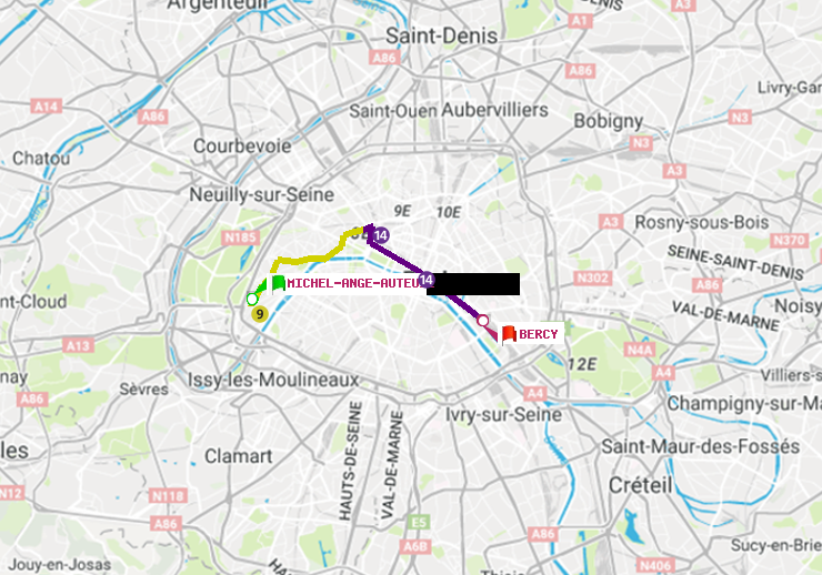 plan itinéraire ratp de Michel-Ange-Auteuil à Bercy