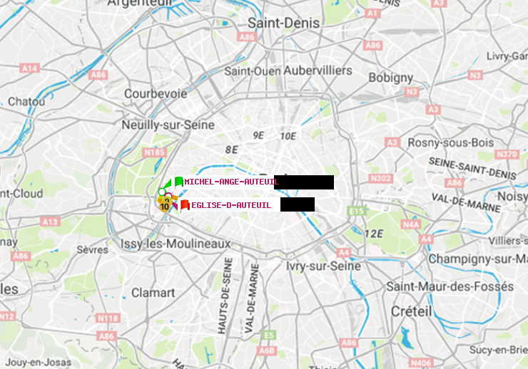 plan itinéraire ratp de Michel-Ange-Auteuil à Eglise d