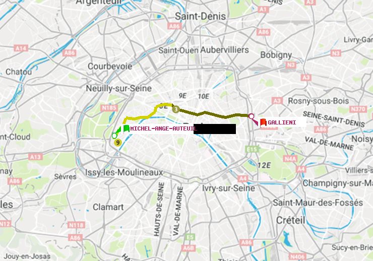 plan itinéraire ratp de Michel-Ange-Auteuil à Gallieni (Parc de Bagnolet)