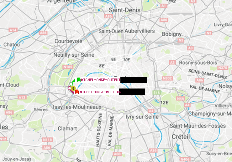plan itinéraire ratp de Michel-Ange-Auteuil à Michel-Ange-Molitor