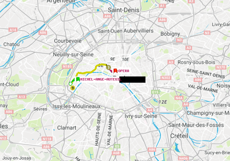 plan itinéraire ratp de Michel-Ange-Auteuil à Opéra