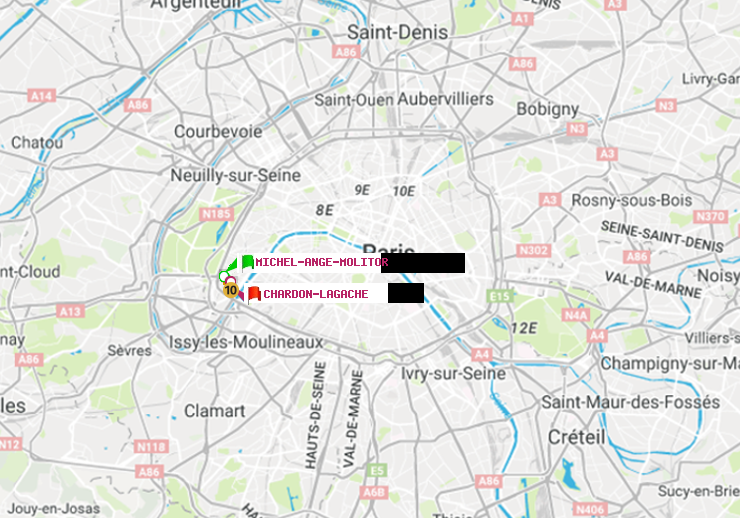 plan itinéraire ratp de Michel-Ange-Molitor à Chardon-Lagache