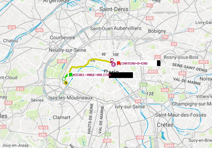 plan itinéraire ratp de Michel-Ange-Molitor à Château d