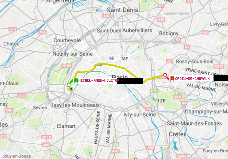 plan itinéraire ratp de Michel-Ange-Molitor à Croix-de-Chavaux (Jacques Duclos)
