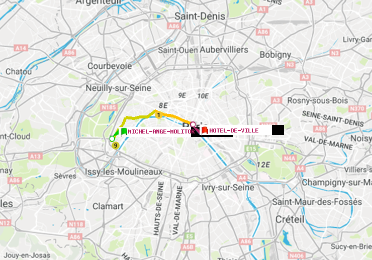 plan itinéraire ratp de Michel-Ange-Molitor à Hôtel de Ville