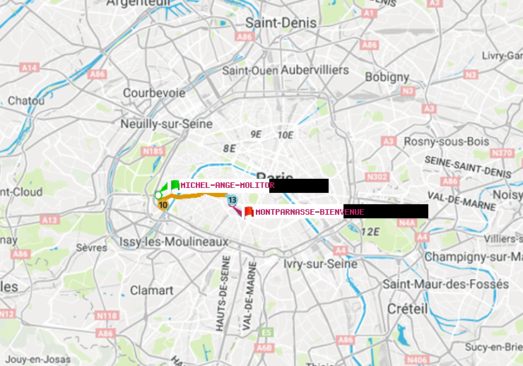 plan itinéraire ratp de Michel-Ange-Molitor à Montparnasse-Bienvenue
