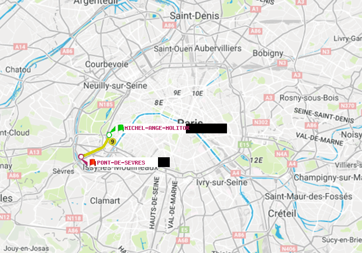 plan itinéraire ratp de Michel-Ange-Molitor à Pont de Sèvres