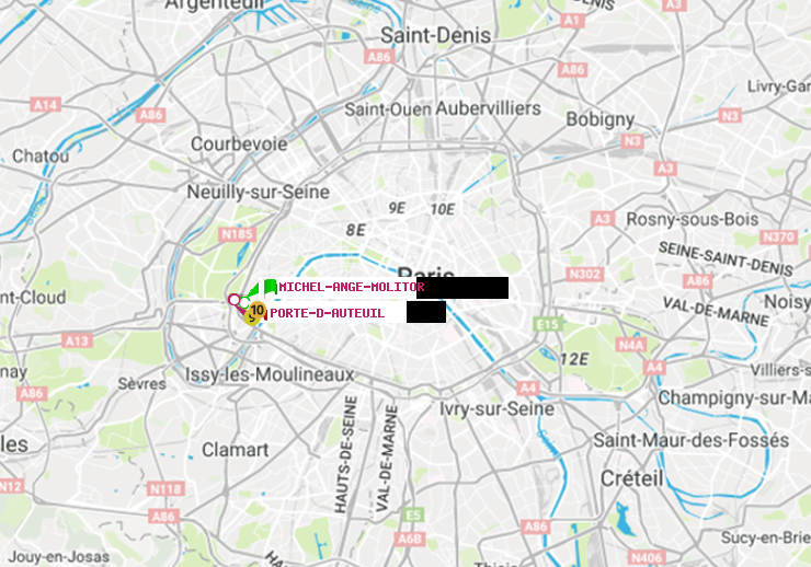 plan itinéraire ratp de Michel-Ange-Molitor à Porte d