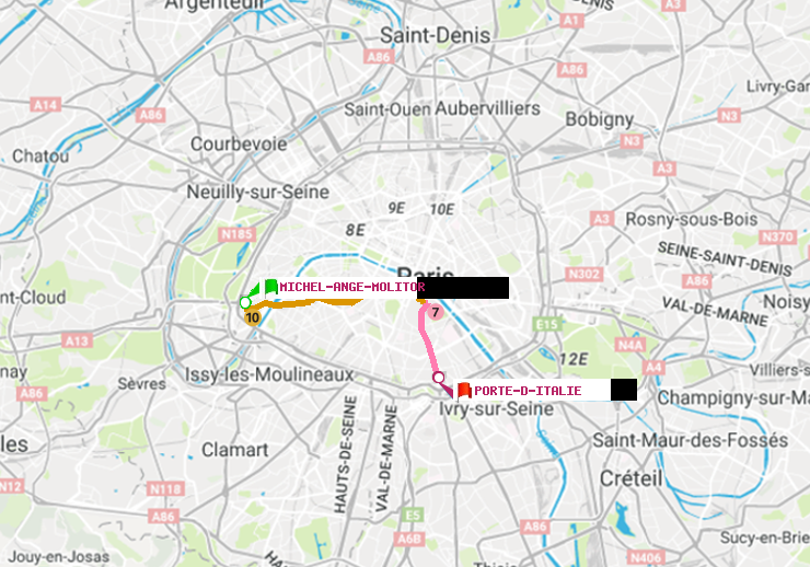 plan itinéraire ratp de Michel-Ange-Molitor à Porte d