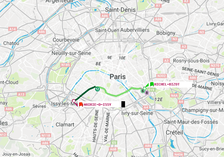 plan itinéraire ratp de Michel Bizot à Mairie d