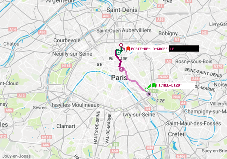 plan itinéraire ratp de Michel Bizot à Porte de la Chapelle