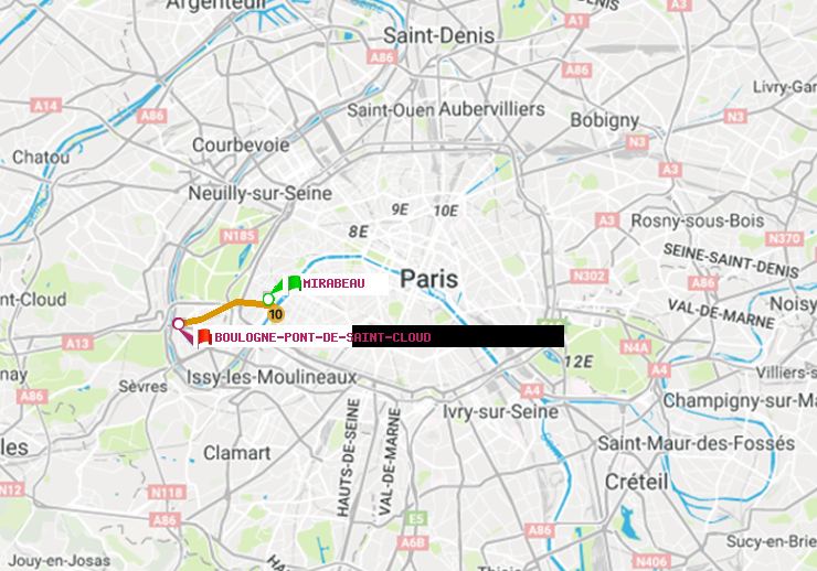 plan itinéraire ratp de Mirabeau à Boulogne Pont de Saint-Cloud