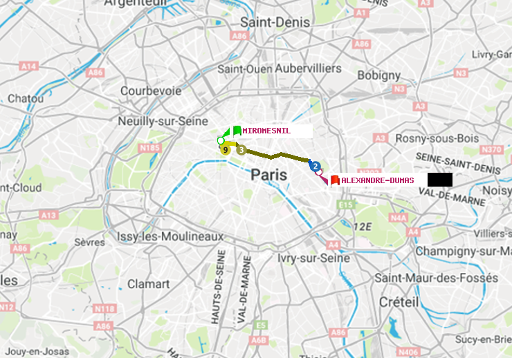 plan itinéraire ratp de Miromesnil à Alexandre-Dumas