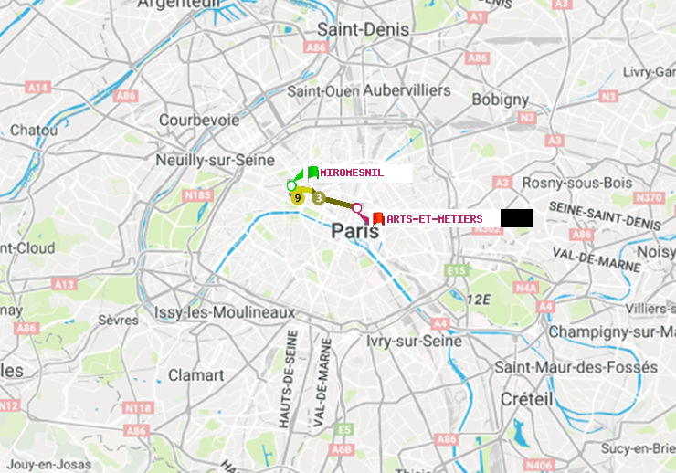 plan itinéraire ratp de Miromesnil à Arts-et-Métiers