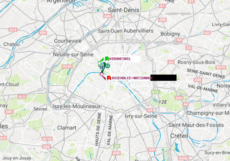 plan itinéraire ratp de Miromesnil à Assemblée Nationale