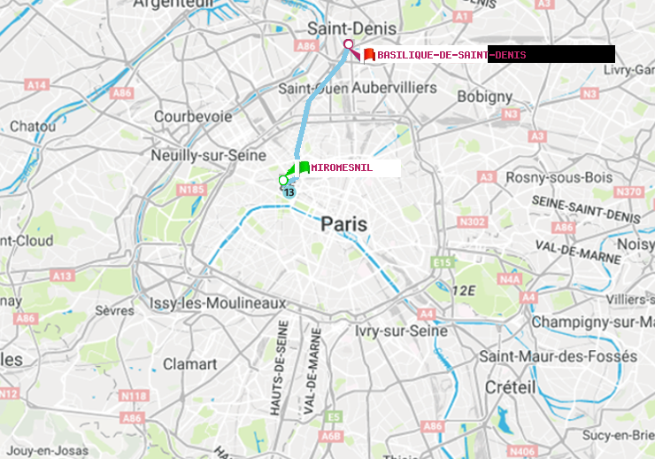 plan itinéraire ratp de Miromesnil à Basilique de Saint-Denis