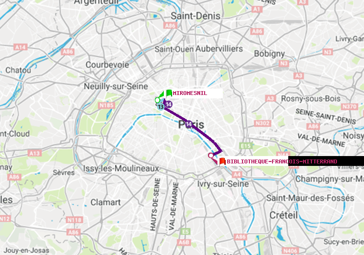 plan itinéraire ratp de Miromesnil à Bibliotheque-Francois Mitterrand