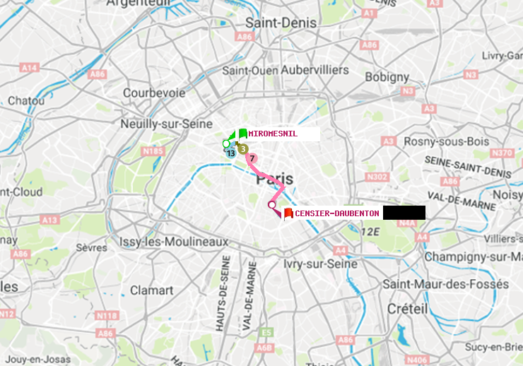 plan itinéraire ratp de Miromesnil à Censier-Daubenton