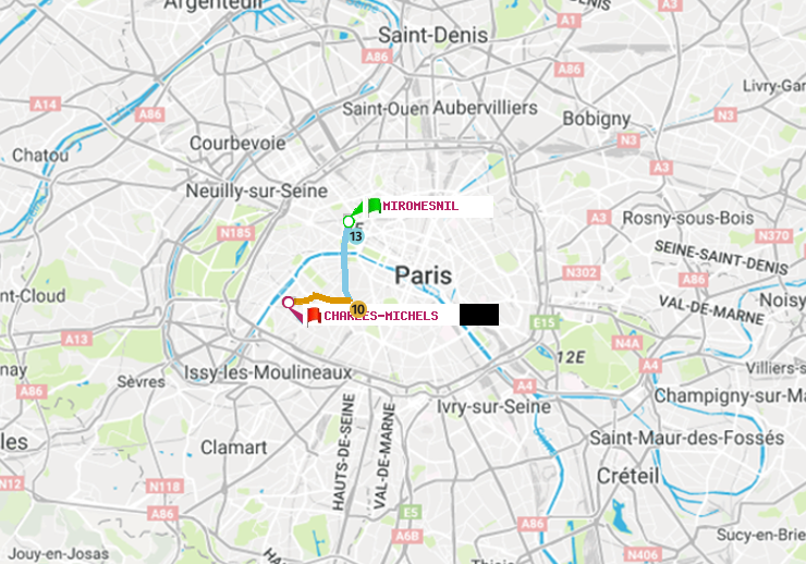 plan itinéraire ratp de Miromesnil à Charles Michels