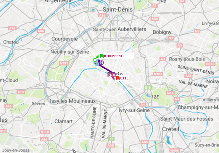 plan itinéraire ratp de Miromesnil à Cité