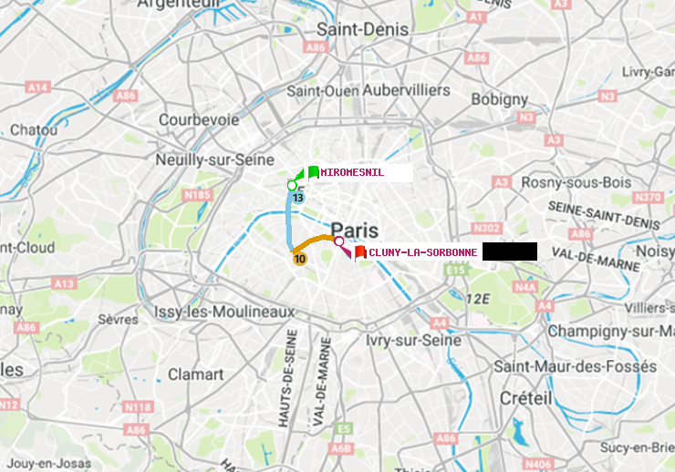 plan itinéraire ratp de Miromesnil à Cluny-La Sorbonne