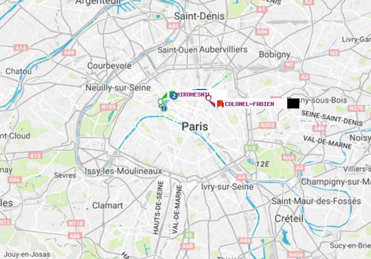 plan itinéraire ratp de Miromesnil à Colonel Fabien