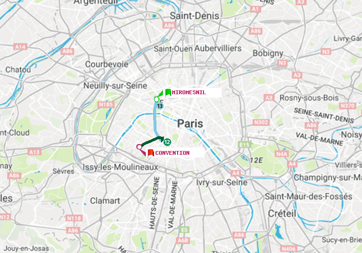 plan itinéraire ratp de Miromesnil à Convention