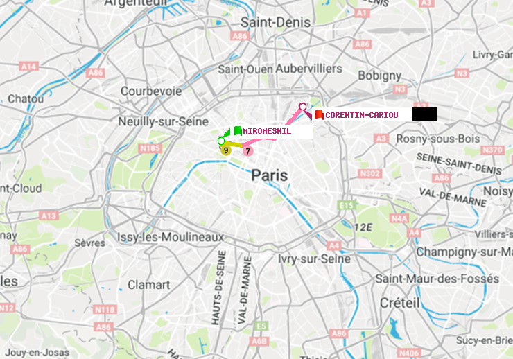 plan itinéraire ratp de Miromesnil à Corentin-Cariou