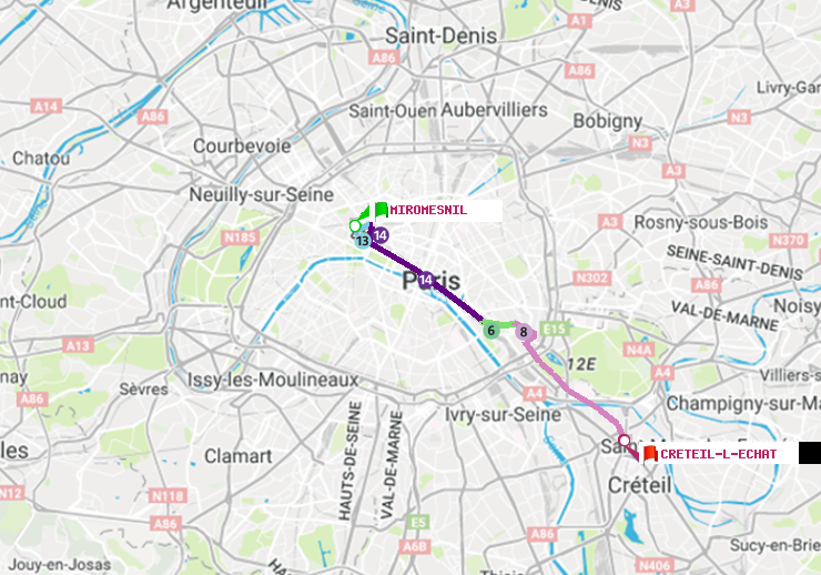 plan itinéraire ratp de Miromesnil à Créteil-L