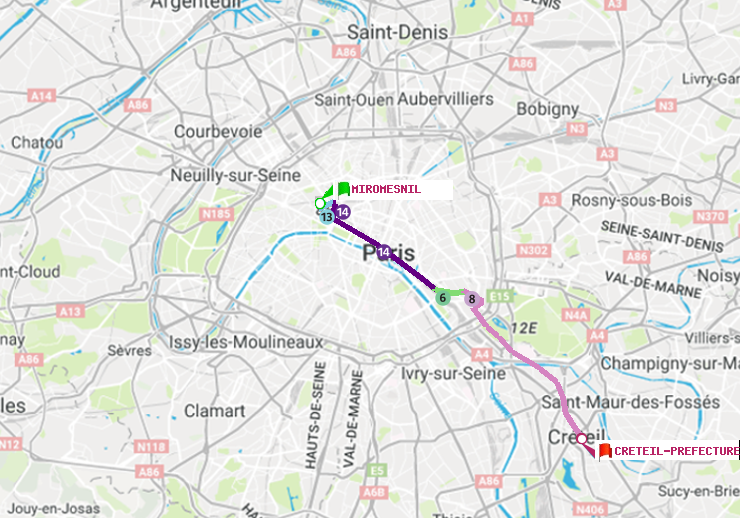 plan itinéraire ratp de Miromesnil à Créteil-Préfecture (Hôtel de Ville)