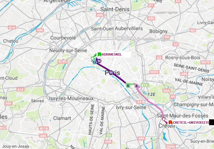 plan itinéraire ratp de Miromesnil à Créteil-Université
