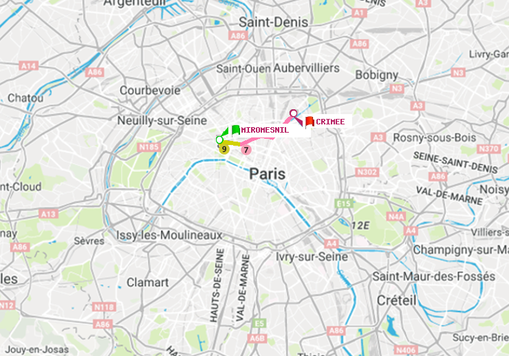 plan itinéraire ratp de Miromesnil à Crimée