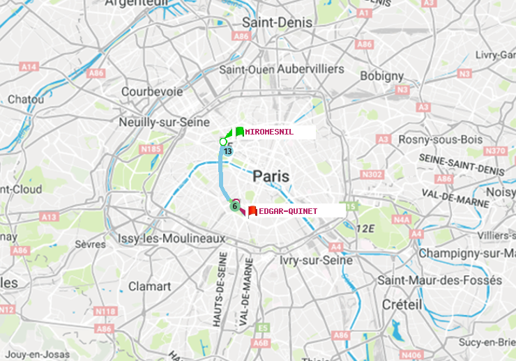 plan itinéraire ratp de Miromesnil à Edgar-Quinet