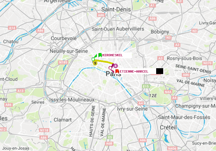 plan itinéraire ratp de Miromesnil à Etienne Marcel