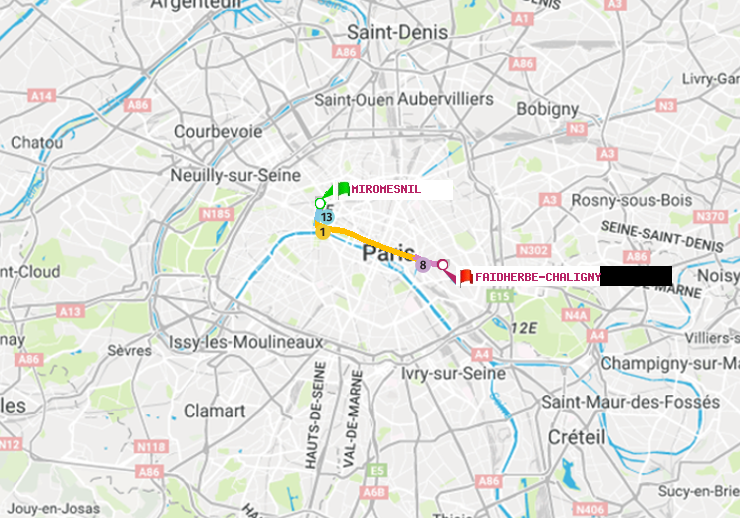 plan itinéraire ratp de Miromesnil à Faidherbe-Chaligny