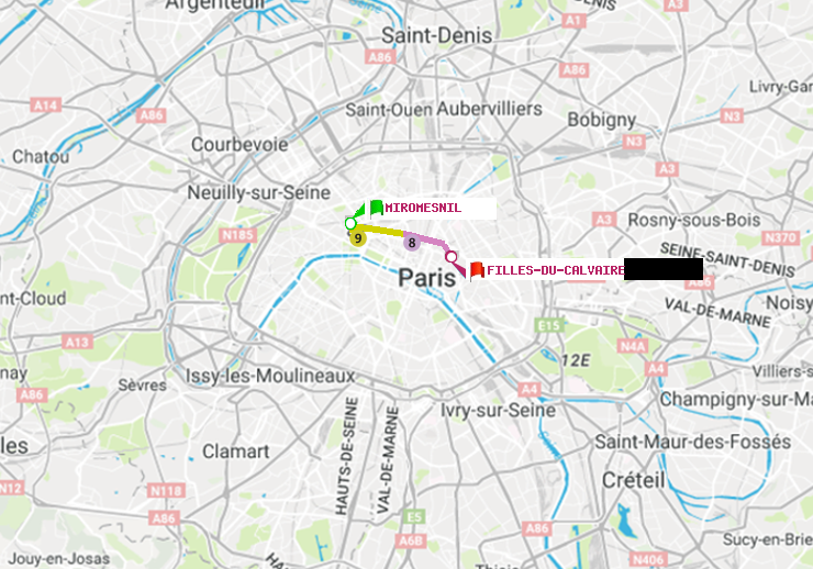 plan itinéraire ratp de Miromesnil à Filles du Calvaire