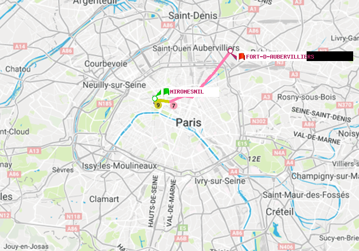 plan itinéraire ratp de Miromesnil à Fort d