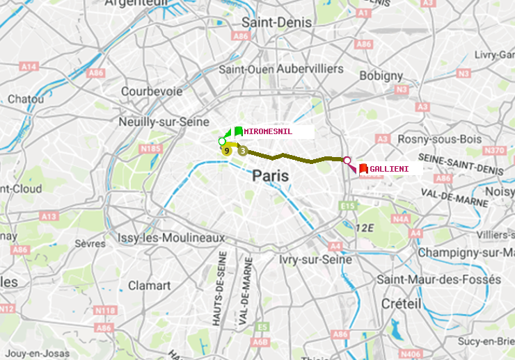 plan itinéraire ratp de Miromesnil à Gallieni (Parc de Bagnolet)
